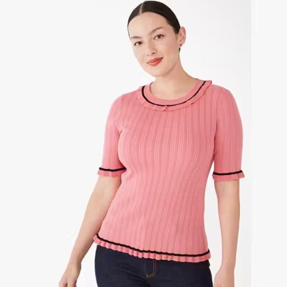 Kate Spade Pink Ruffle Short-Sleeve Sweater NWT